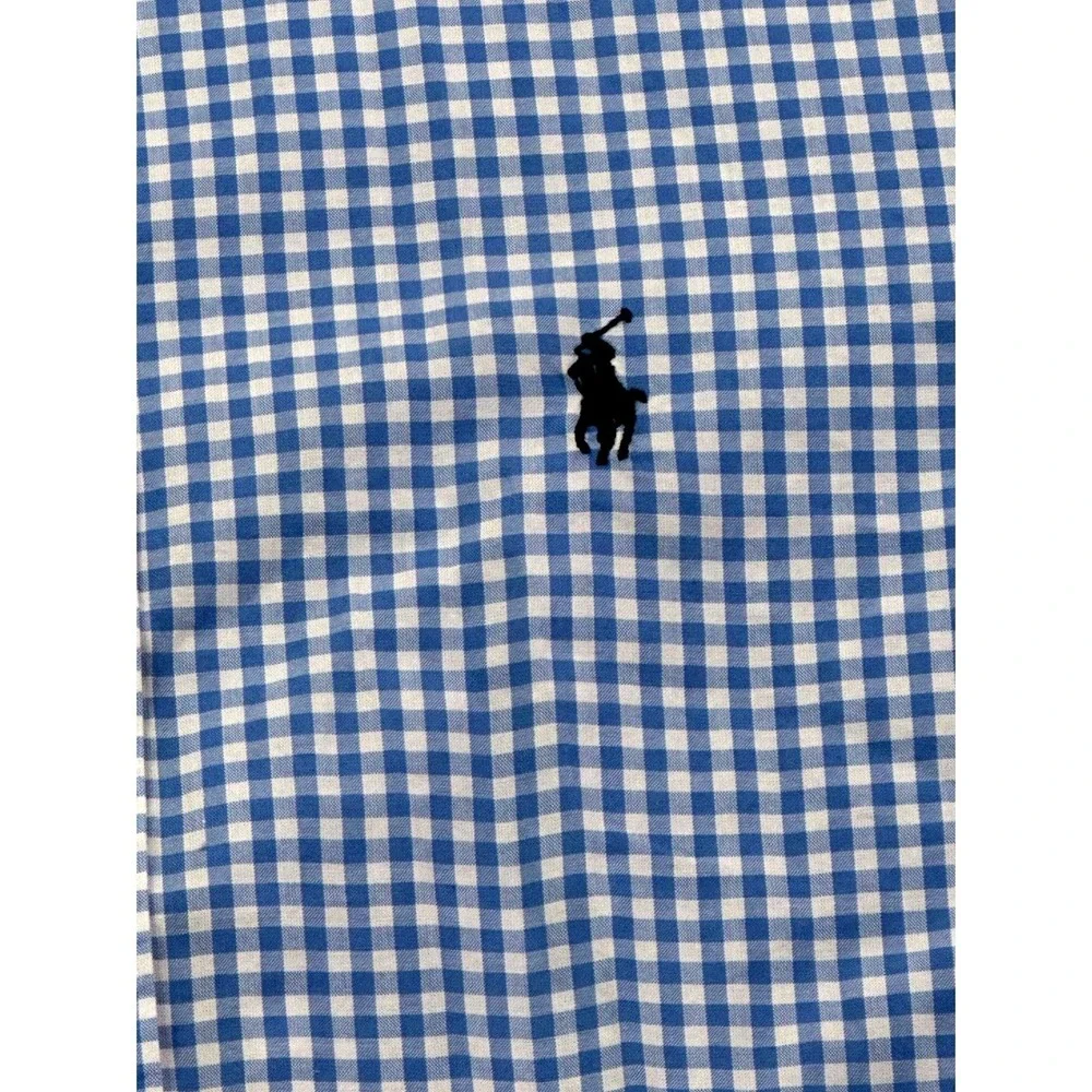 Ralph Lauren Boys Blue Gingham Natural Stretch Button Down‎ Shirt Size M 10-12